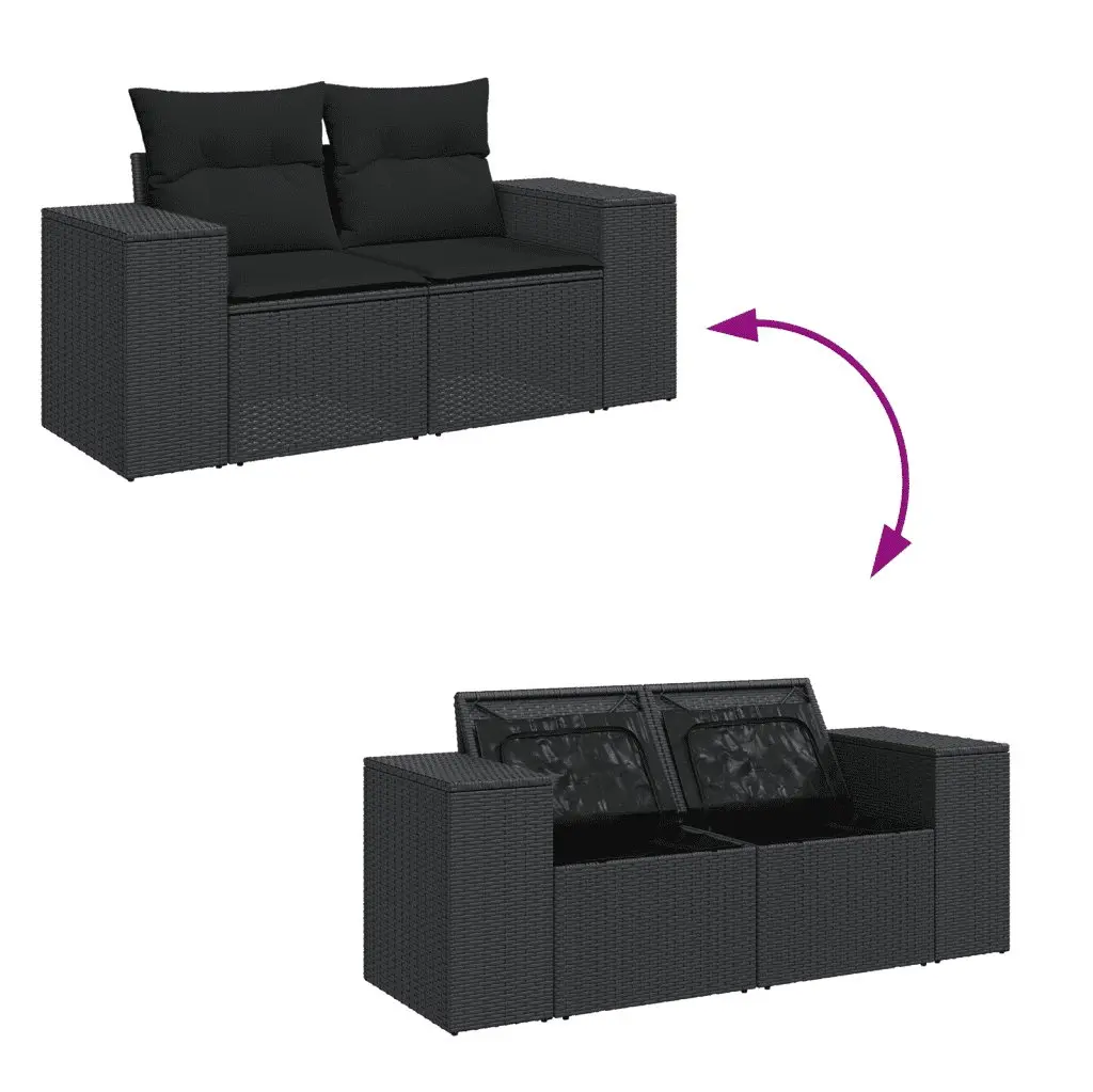 Black 4-Piece Garden Sofa Set with Cushions