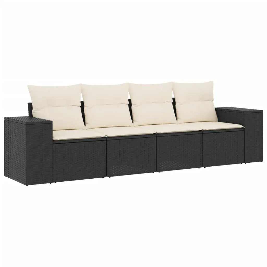 Garden Sofa Set PE Rattan 4 Piece Outdoor Furniture Black with Cushions