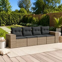 4-Piece Grey Poly Rattan Garden Sofa Set for Outdoor Use