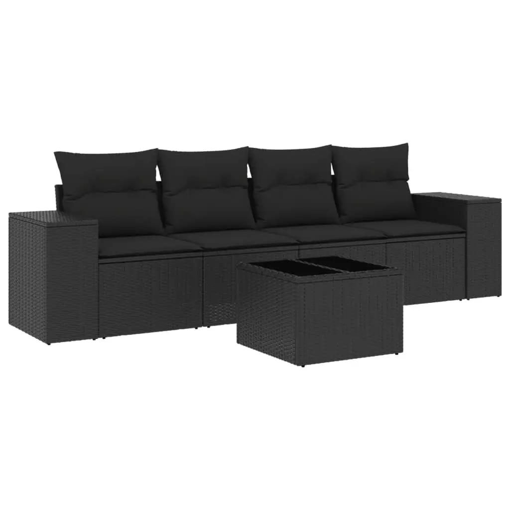 Garden Sofa Set 5 Piece Outdoor Furniture Black Poly Rattan Patio Seating