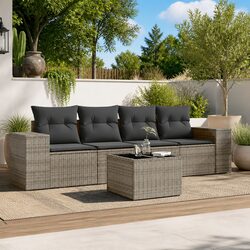 High-Quality 5 Piece Grey Garden Sofa Set with Storage