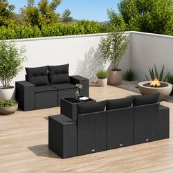 Premium 6-Piece Outdoor Garden Sofa Set in Black Rattan