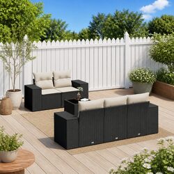 Durable 6-Piece Black Garden Sofa Set with Cushions