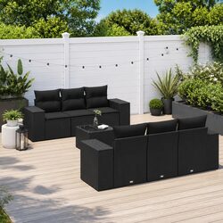Quality 7 Piece Garden Sofa Set in Black Poly Rattan