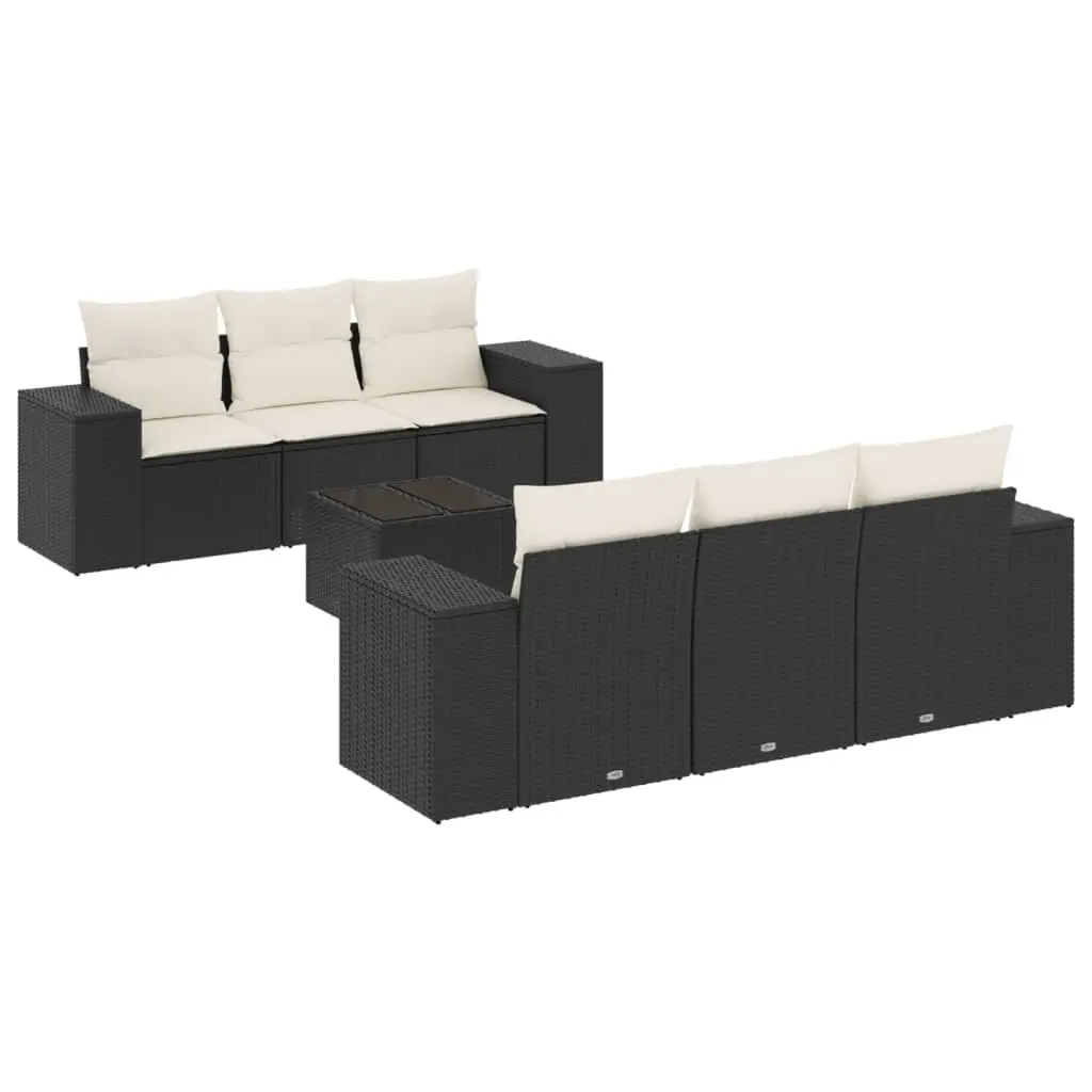 Garden Sofa Set PE Rattan 7 Piece Outdoor Furniture Black with Cushions