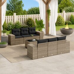 Premium 7-Piece Grey Poly Rattan Garden Sofa Set