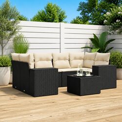 7 Piece Black Poly Rattan Garden Sofa Set for Outdoors