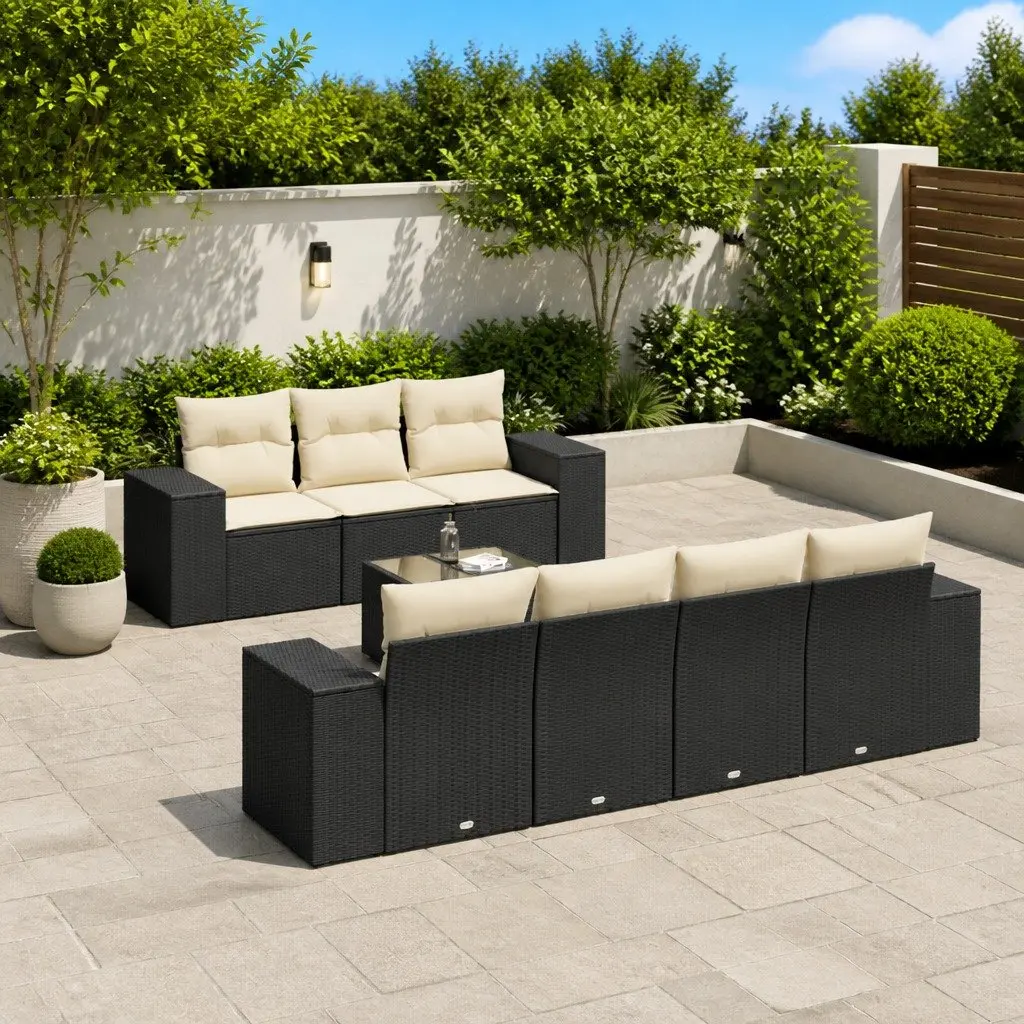Garden Sofa Set PE Rattan 8 Piece Outdoor Furniture Black with Cushions