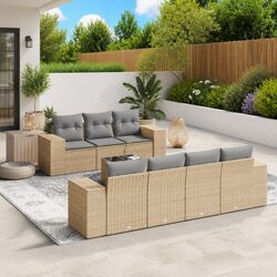 8-Piece Beige Poly Rattan Garden Sofa Set