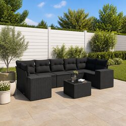 Durable 8-Piece Black Poly Rattan Garden Sofa Set