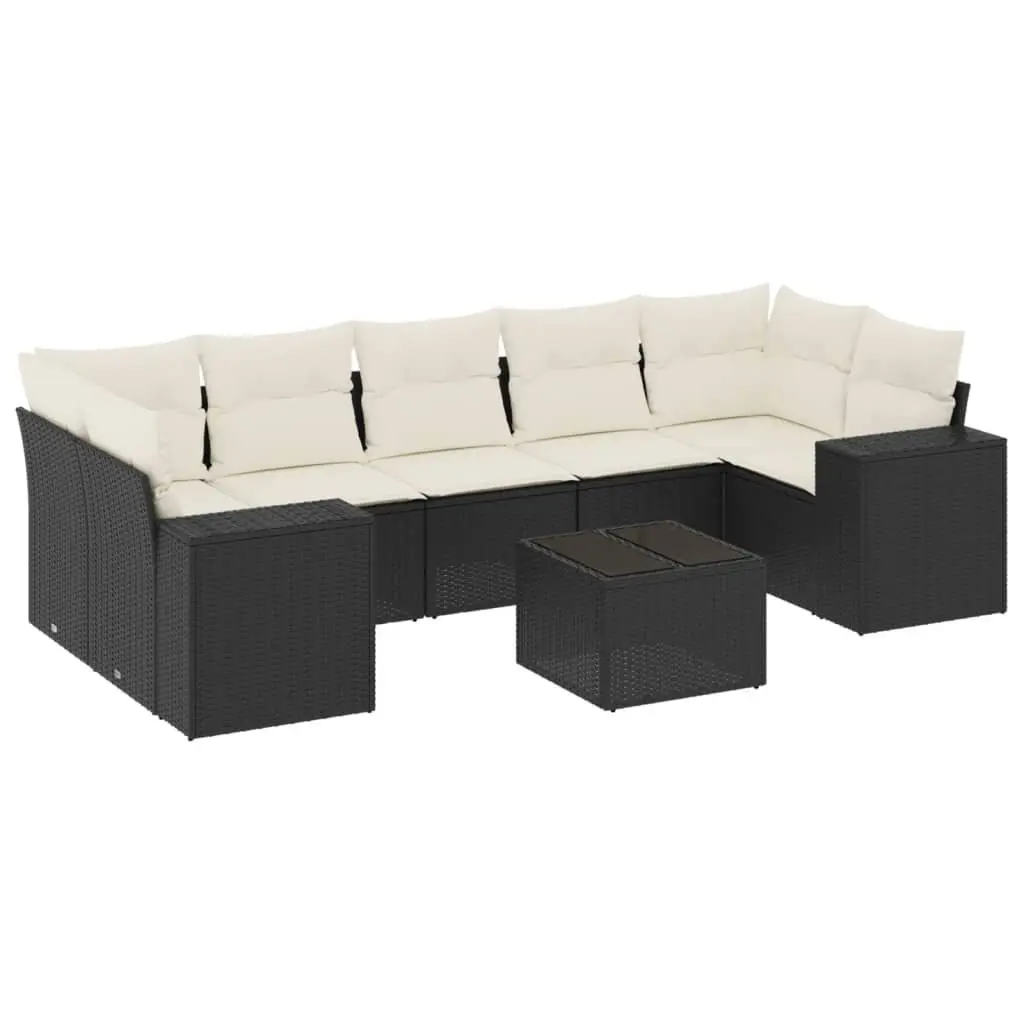 Garden Sofa Set PE Rattan 8 Piece Outdoor Furniture Black Patio Seating