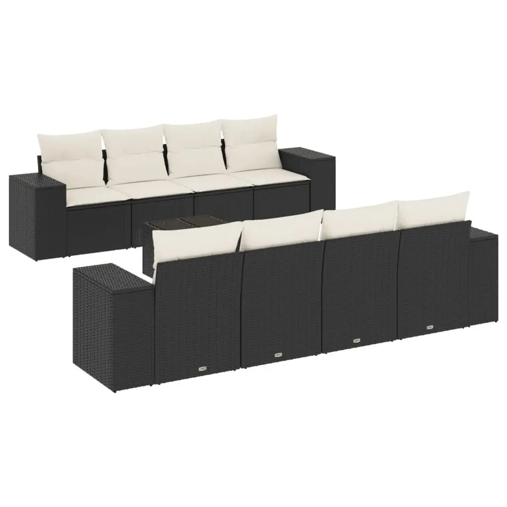 Garden Sofa Set Poly Rattan 9 Piece Modular Outdoor Furniture Black