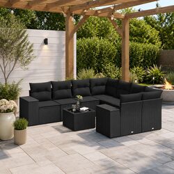 Stylish 9 Piece Garden Sofa Set - Black Poly Rattan
