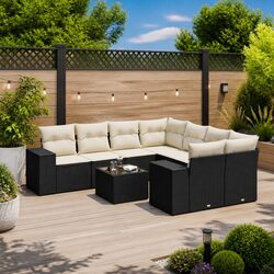 Durable 9 Piece Garden Sofa Set with Cushions and Storage