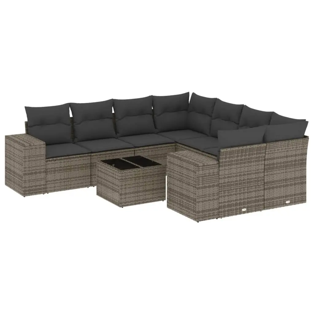 9-Piece Grey Poly Rattan Garden Sofa Set
