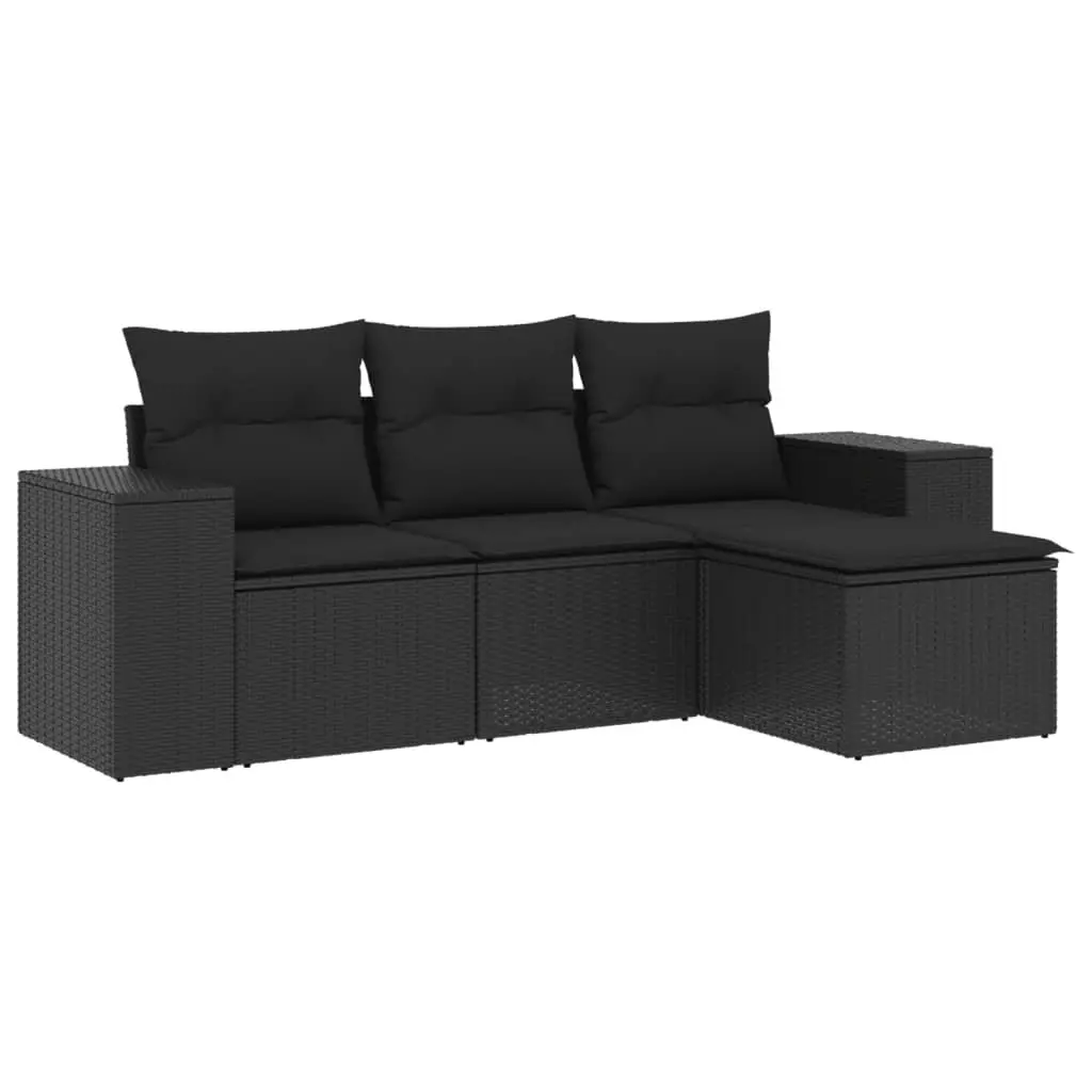 Black Poly Rattan Outdoor Sofa Set with Cushions