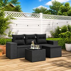 5 Piece Modular Black Poly Rattan Garden Sofa Set