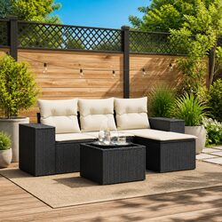 Durable 5 Piece Garden Sofa Set with Storage in Black