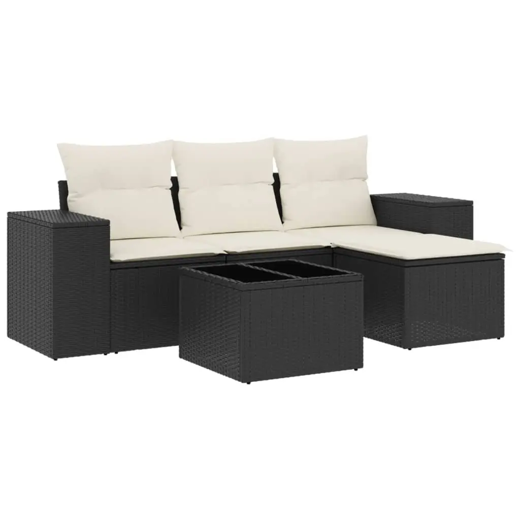 Garden Sofa Set PE Rattan 5 Piece Outdoor Furniture Black with Storage