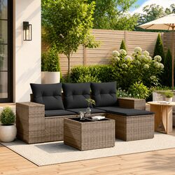 Stylish 5 Piece Garden Sofa Set in Grey Poly Rattan