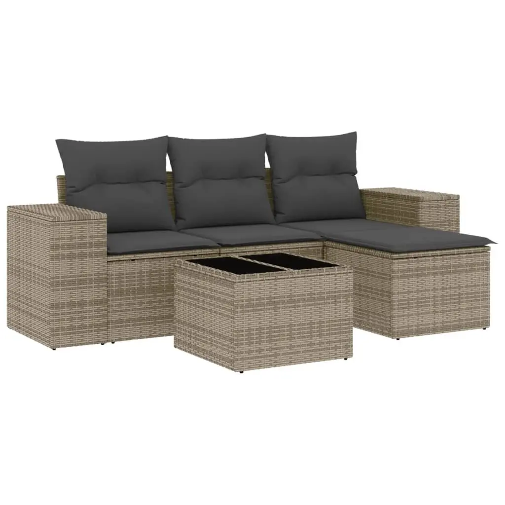 5 Piece Garden Sofa Set in Grey Poly Rattan