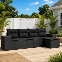 Premium 5-Piece Black Modular Garden Sofa Set