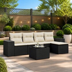 Stylish 6 Piece Black Poly Rattan Garden Sofa Set