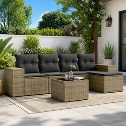 Stylish 6-Piece Grey Outdoor Garden Sofa Set with Storage