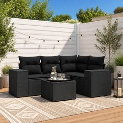Durable Black Poly Rattan 5 Piece Garden Sofa Set