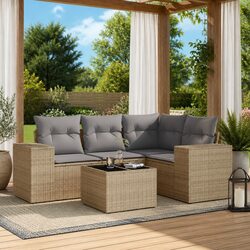 Beige 5-Piece Outdoor Garden Sofa Set with Storage