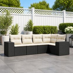 5-Piece Modular Poly Rattan Garden Sofa Set