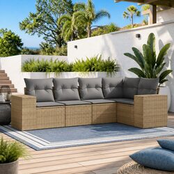 5 Piece Outdoor Furniture Garden Sofa Set Beige Rattan
