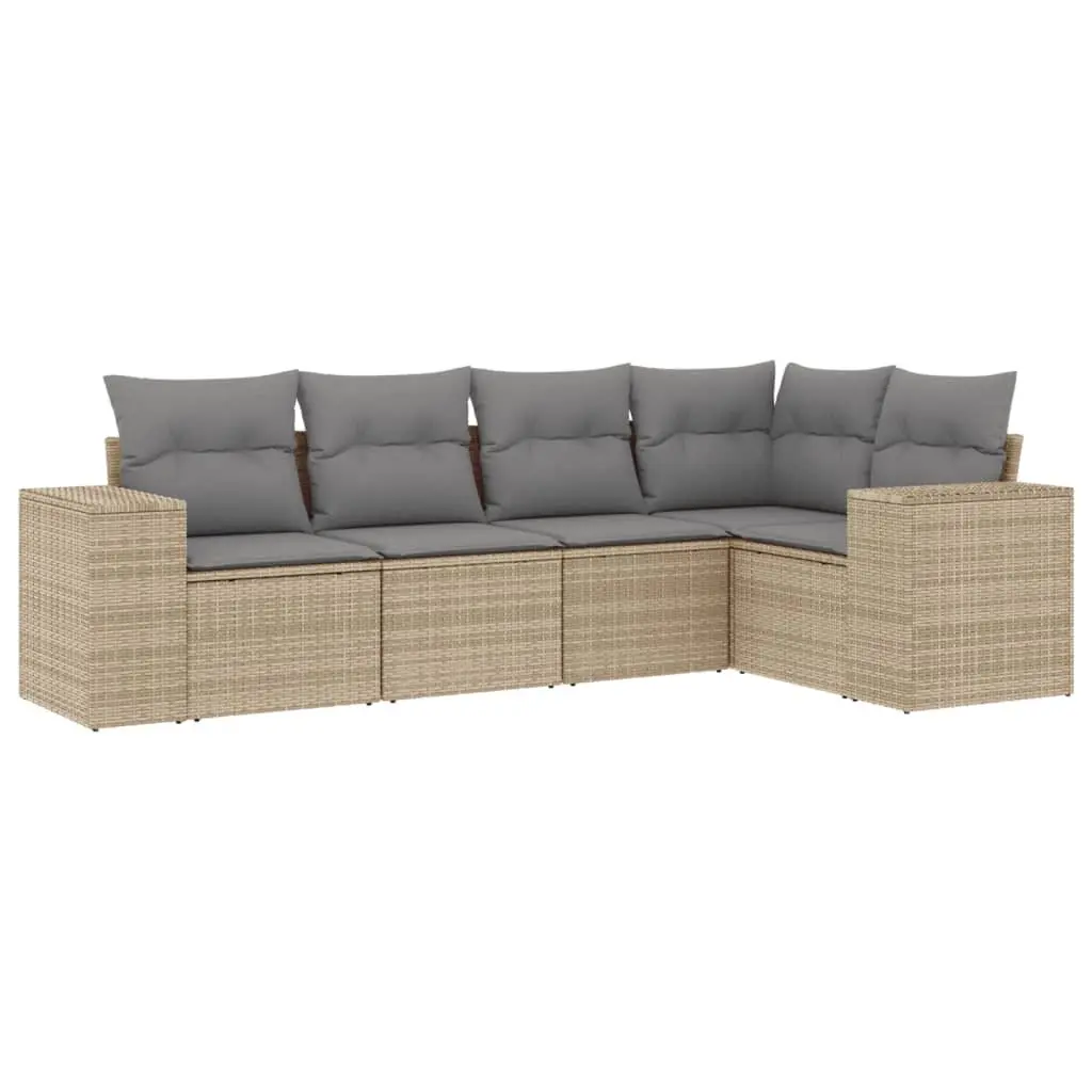 5 Piece Outdoor Furniture Garden Sofa Set Beige Rattan