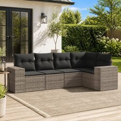 Durable 5-Piece Grey Garden Sofa Set with Cushions