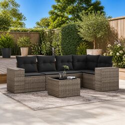 6-Piece Grey Modular Rattan Garden Sofa Set