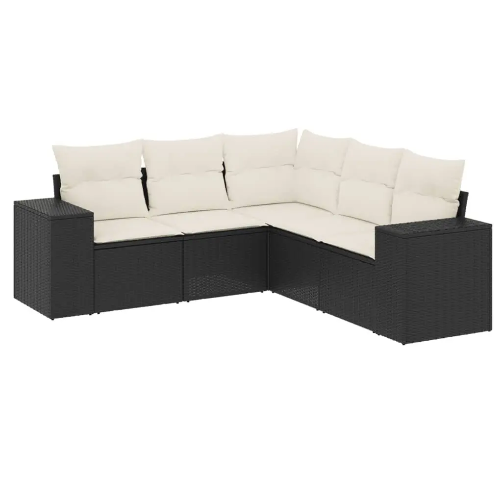 Garden Sofa Set PE Rattan 5 Piece Black Outdoor Furniture