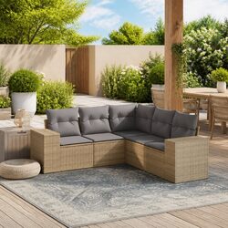Beige 5 Piece Garden Sofa Set with Durable Rattan Design