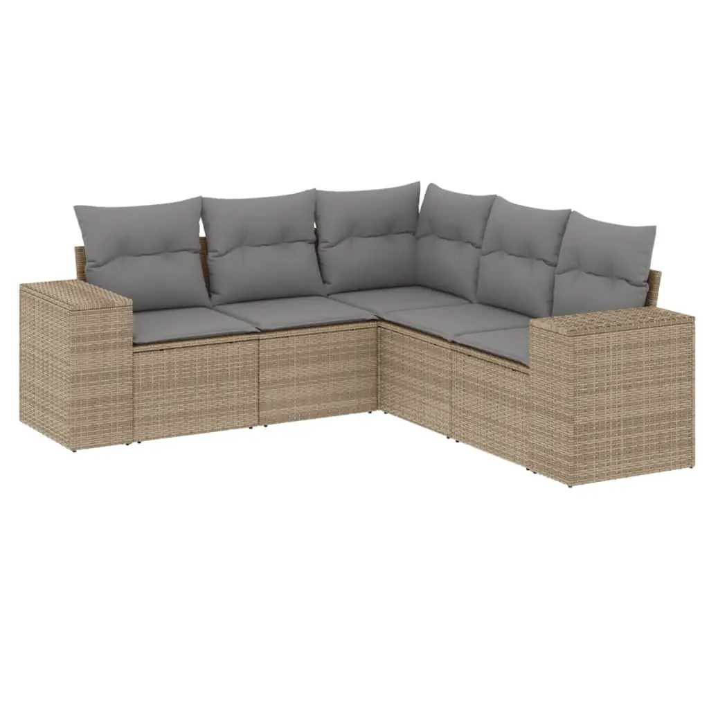 5 Piece Garden Sofa Set PE Rattan Beige Modular Outdoor Furniture