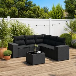 6 Piece Black Poly Rattan Garden Sofa Set