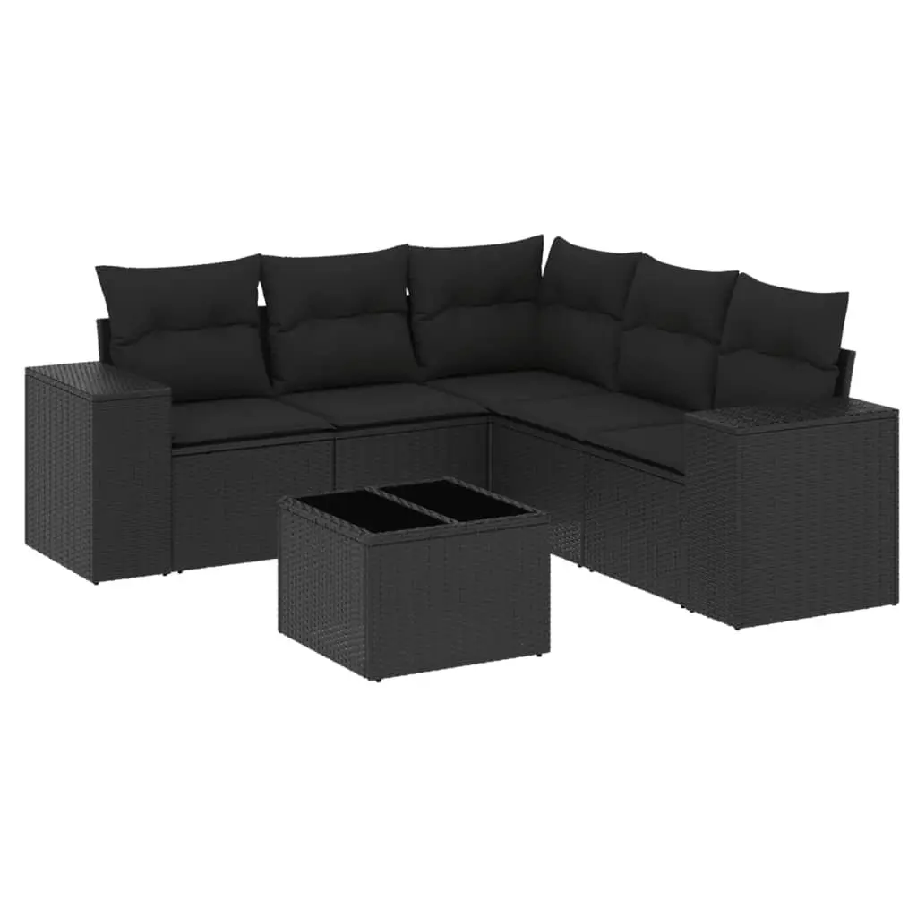 6 Piece Black Poly Rattan Garden Sofa Set