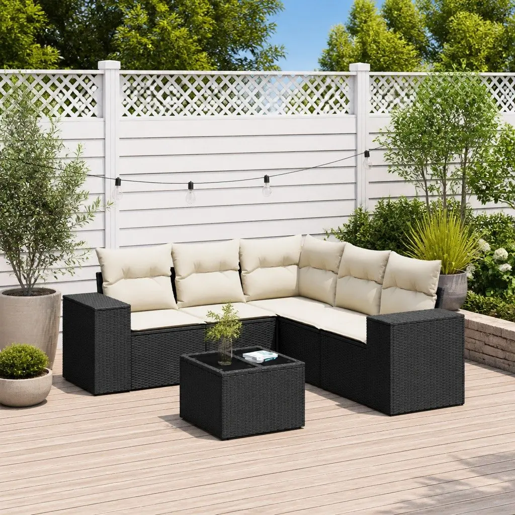 Garden Sofa Set PE Rattan 6 Piece Modular Outdoor Furniture Black