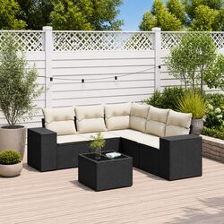 6-Piece Black Poly Rattan Garden Sofa Set