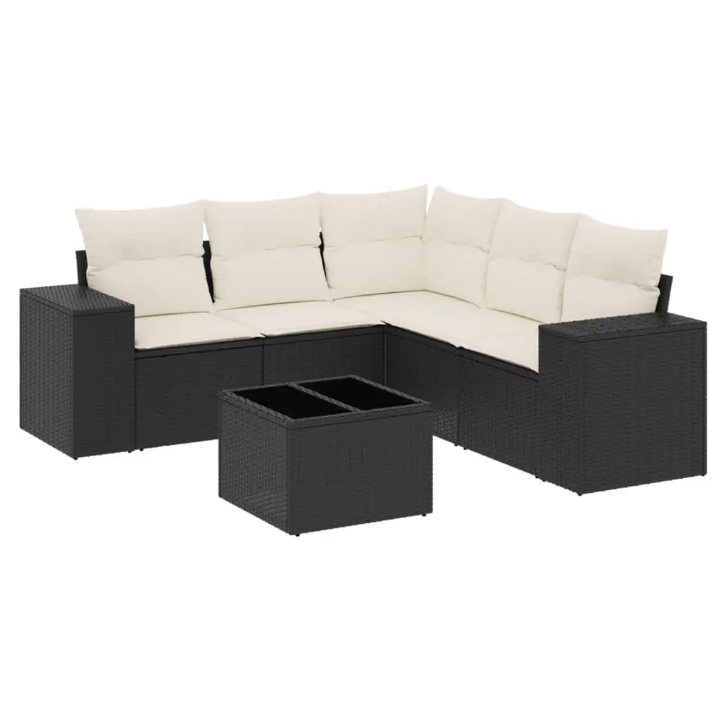 Garden Sofa Set PE Rattan 6 Piece Modular Outdoor Furniture Black