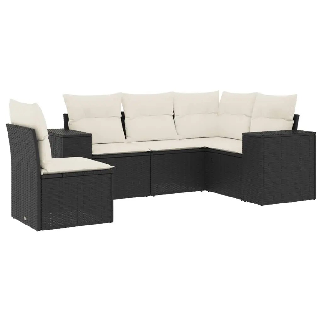 Garden Sofa Set PE Rattan 5 Piece Outdoor Furniture Black