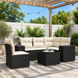 Exceptional 6 Piece Outdoor Sofa Set with Black Poly Rattan