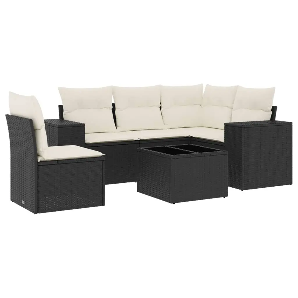 Garden Sofa Set 6 Piece Outdoor Furniture Patio Sectional Black Poly Rattan