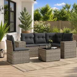 Premium 6 Piece Grey Poly Rattan Garden Sofa Set