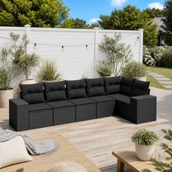 Modular 6-Piece Black Poly Rattan Garden Sofa Set