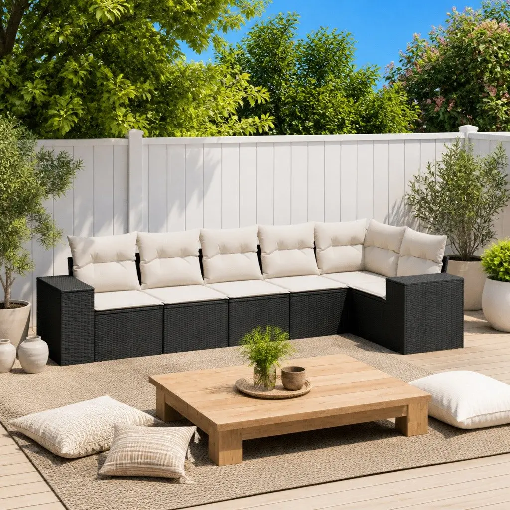 Garden Sofa Set PE Rattan 6 Piece Modular Outdoor Furniture Black