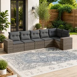 Durable 6-Piece Grey Modular Rattan Garden Sofa Set